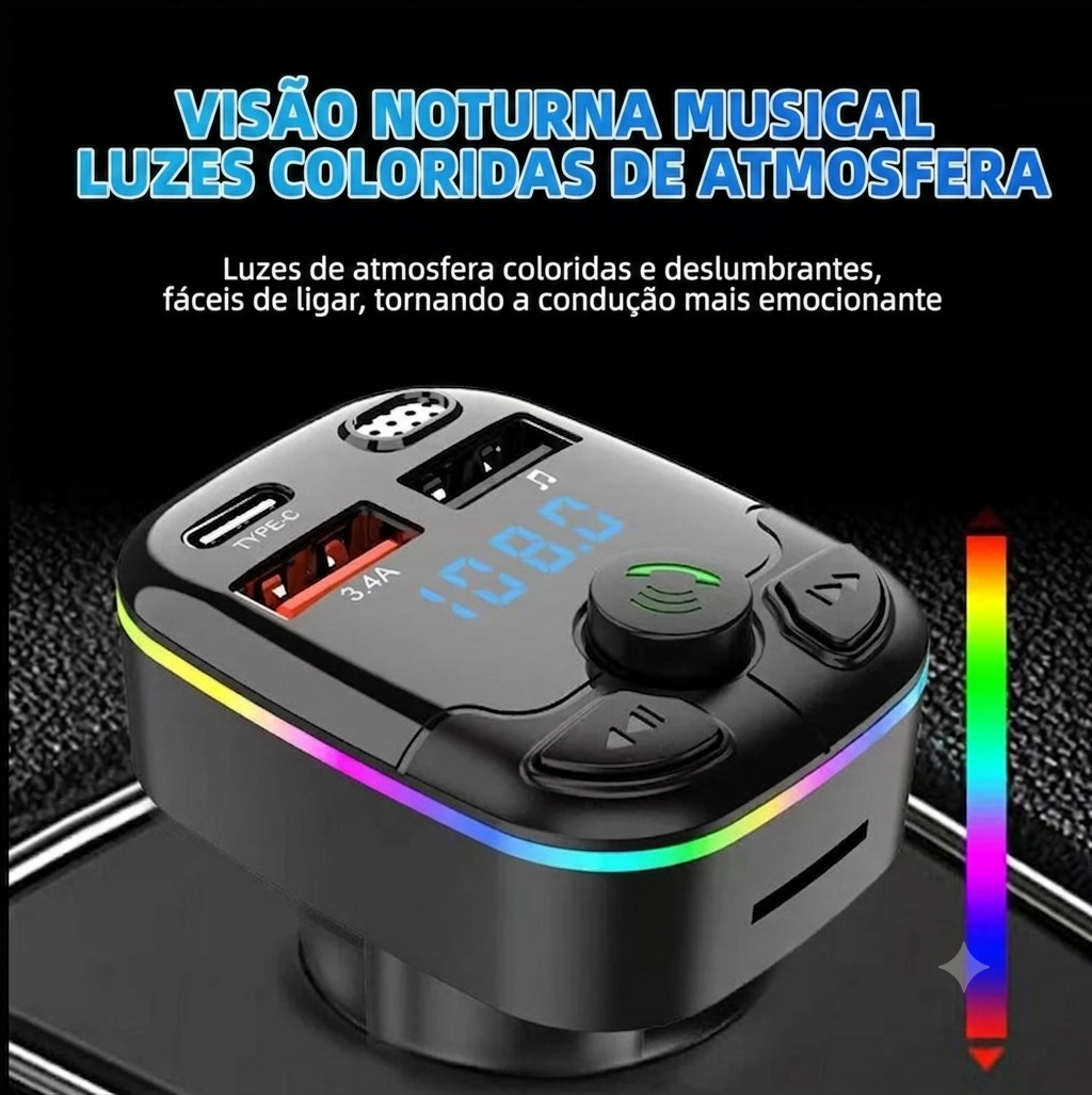 Transmissor FM Bluetooth 5.0 Veicular com Carregador Type-C