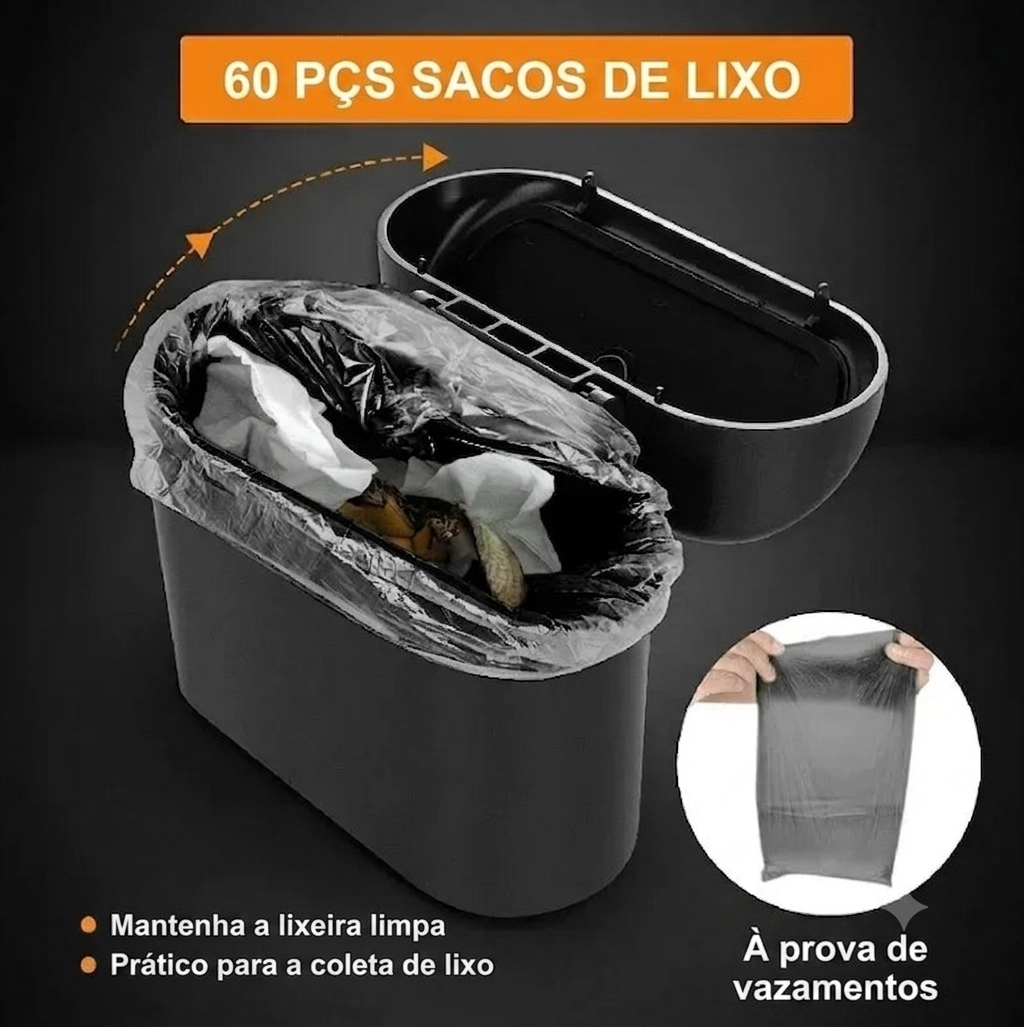 Mini Lixeira para Carro à Prova de Vazamento com Tampa e 60 Sacos de Lixo Inclusos
