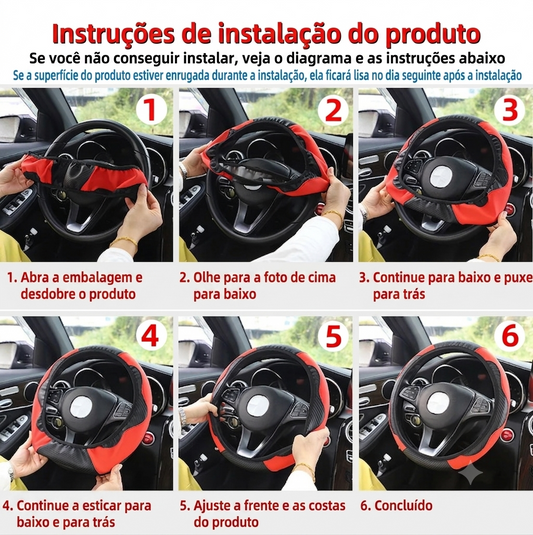 Capa de Volante Esportiva em Couro PU com Fibra de Carbono