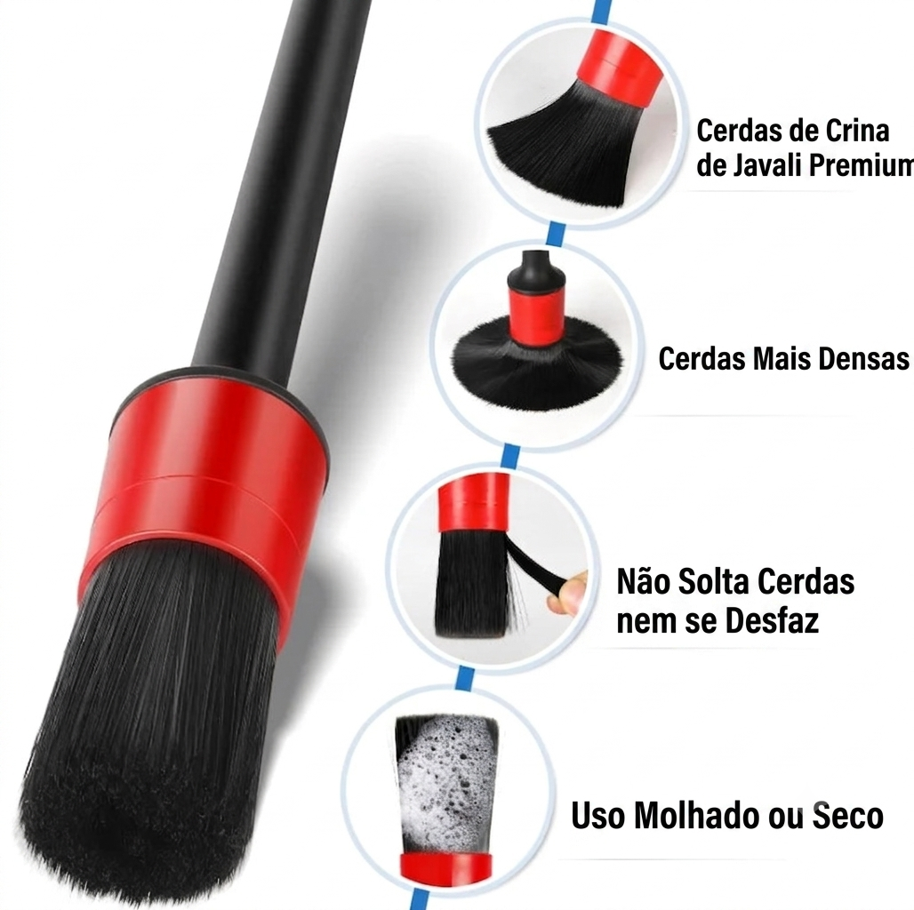 Kit de Escovas para Detalhamento Automotivo (5 peças)