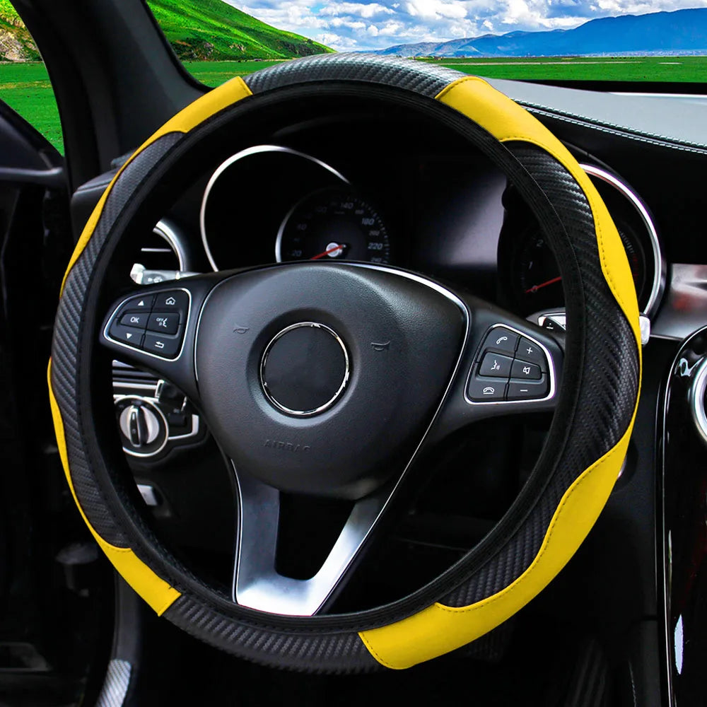 Capa de Volante Esportiva em Couro PU com Fibra de Carbono