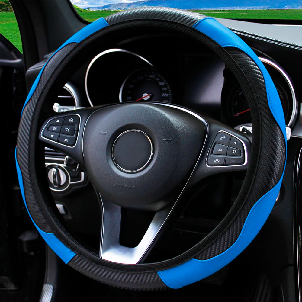 Capa de Volante Esportiva em Couro PU com Fibra de Carbono