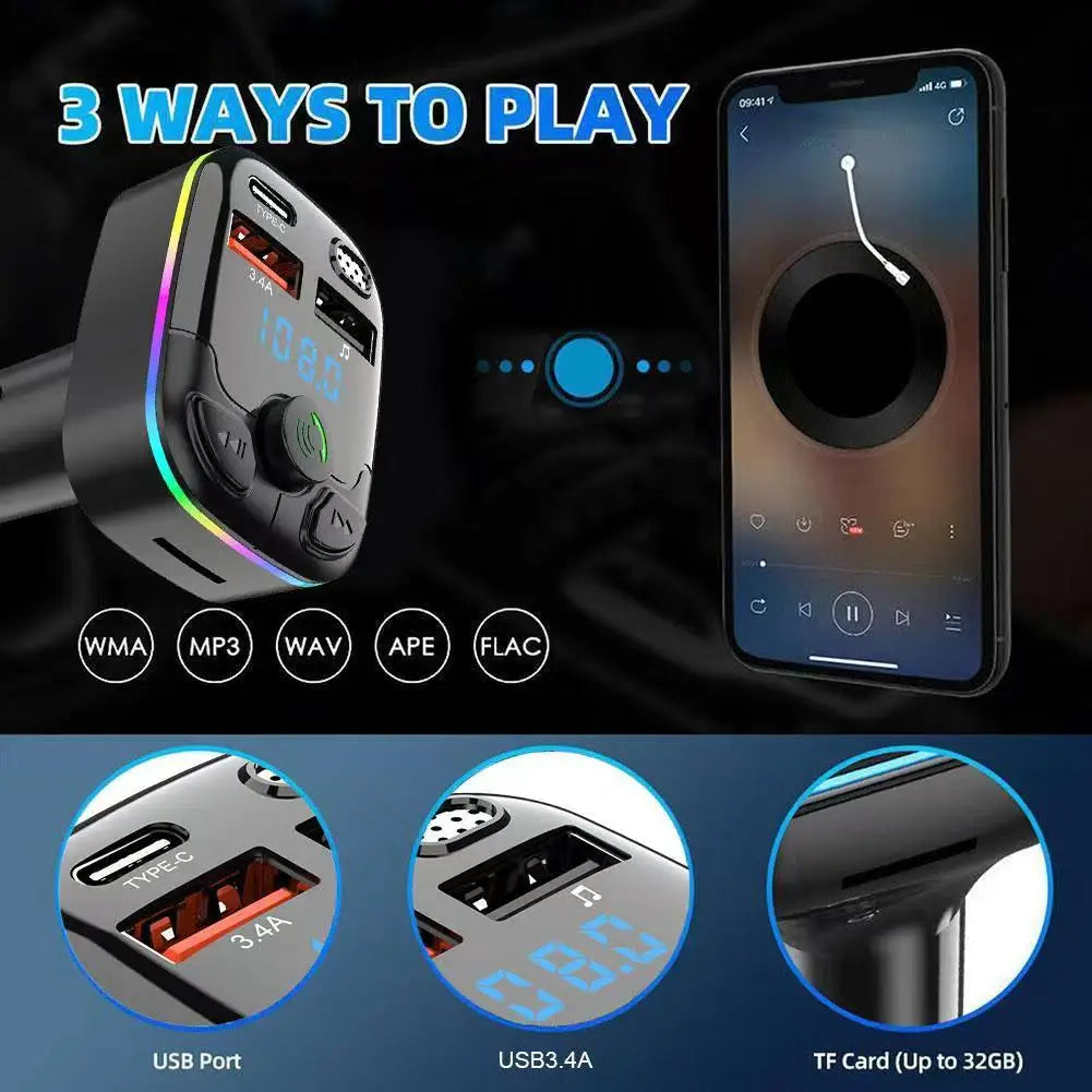 Transmissor FM Bluetooth 5.0 Veicular com Carregador Type-C