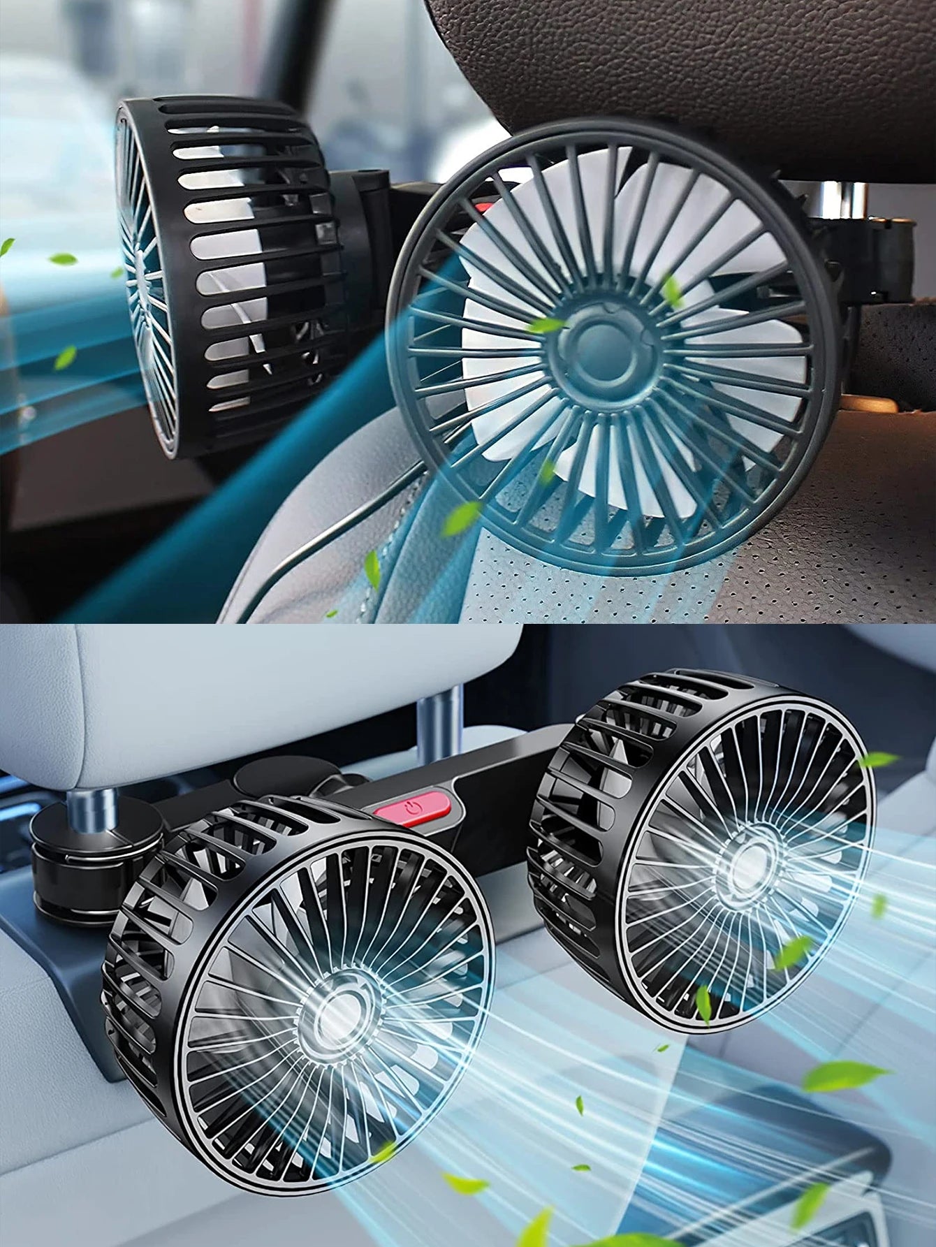 Ventilador para Banco de Carro com Encosto e Dupla Hélice 360°