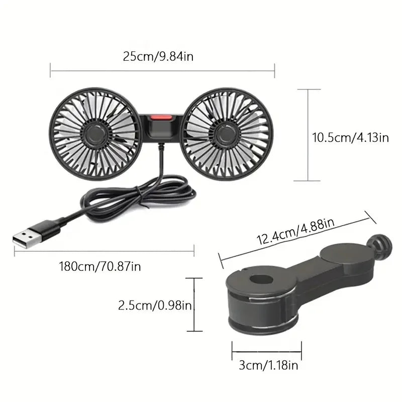 Ventilador para Banco de Carro com Encosto e Dupla Hélice 360°