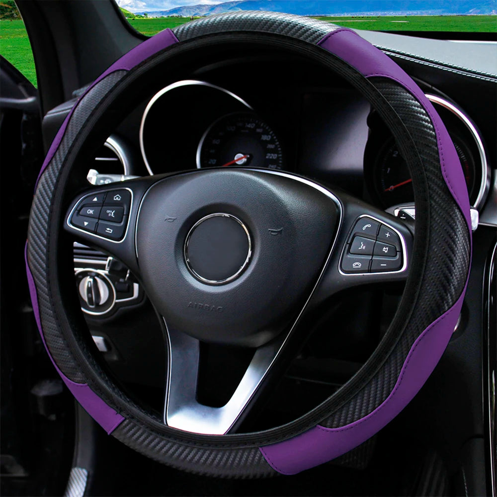 Capa de Volante Esportiva em Couro PU com Fibra de Carbono