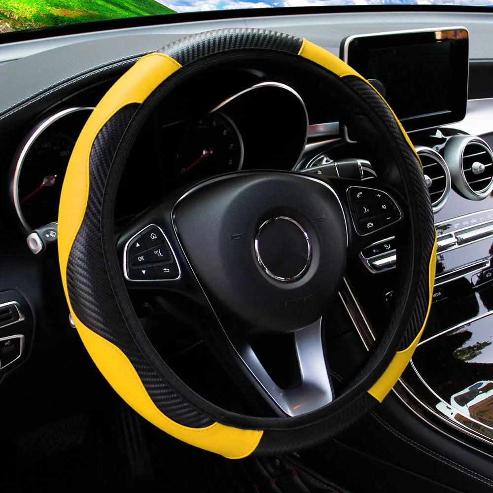 Capa de Volante Esportiva em Couro PU com Fibra de Carbono