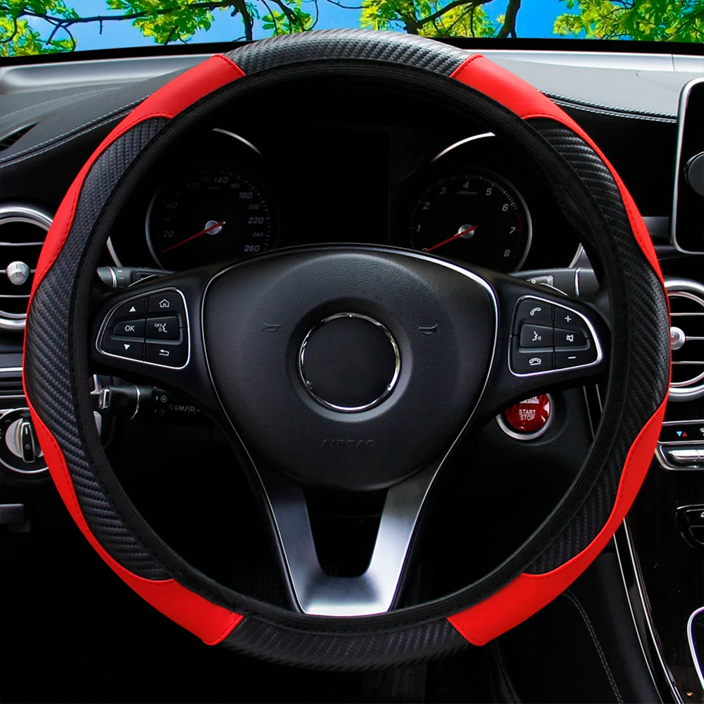 Capa de Volante Esportiva em Couro PU com Fibra de Carbono
