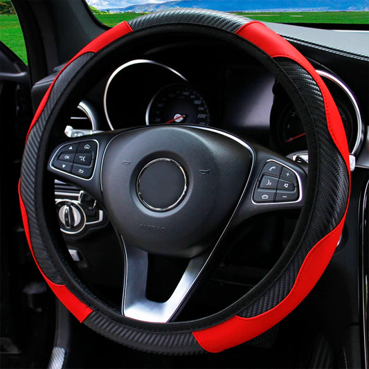 Capa de Volante Esportiva em Couro PU com Fibra de Carbono