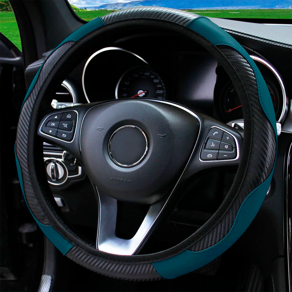 Capa de Volante Esportiva em Couro PU com Fibra de Carbono
