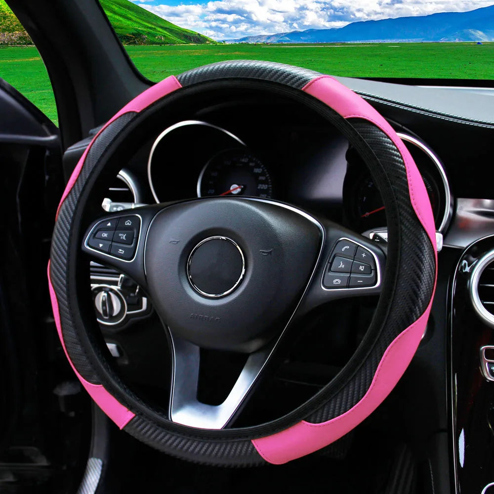 Capa de Volante Esportiva em Couro PU com Fibra de Carbono