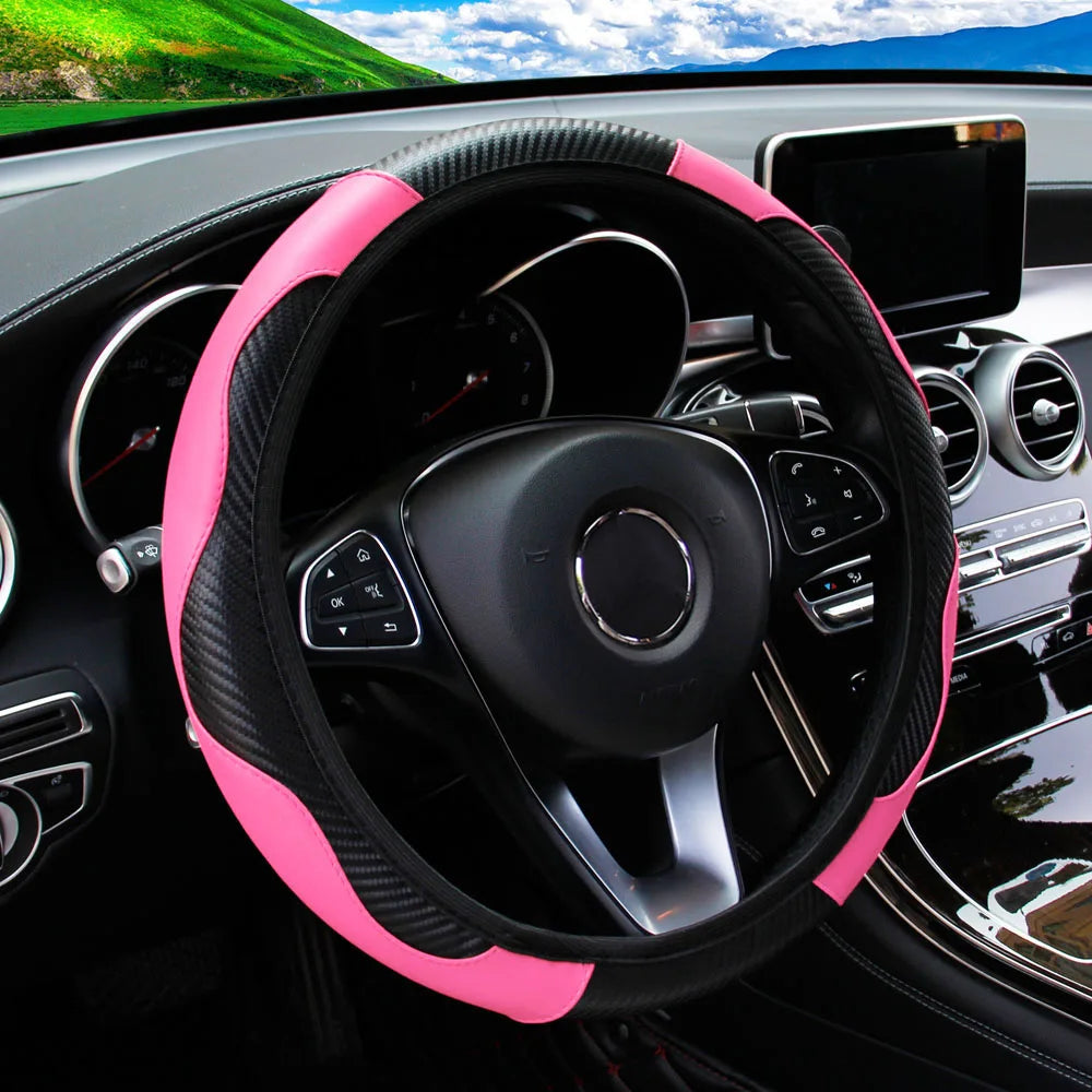 Capa de Volante Esportiva em Couro PU com Fibra de Carbono