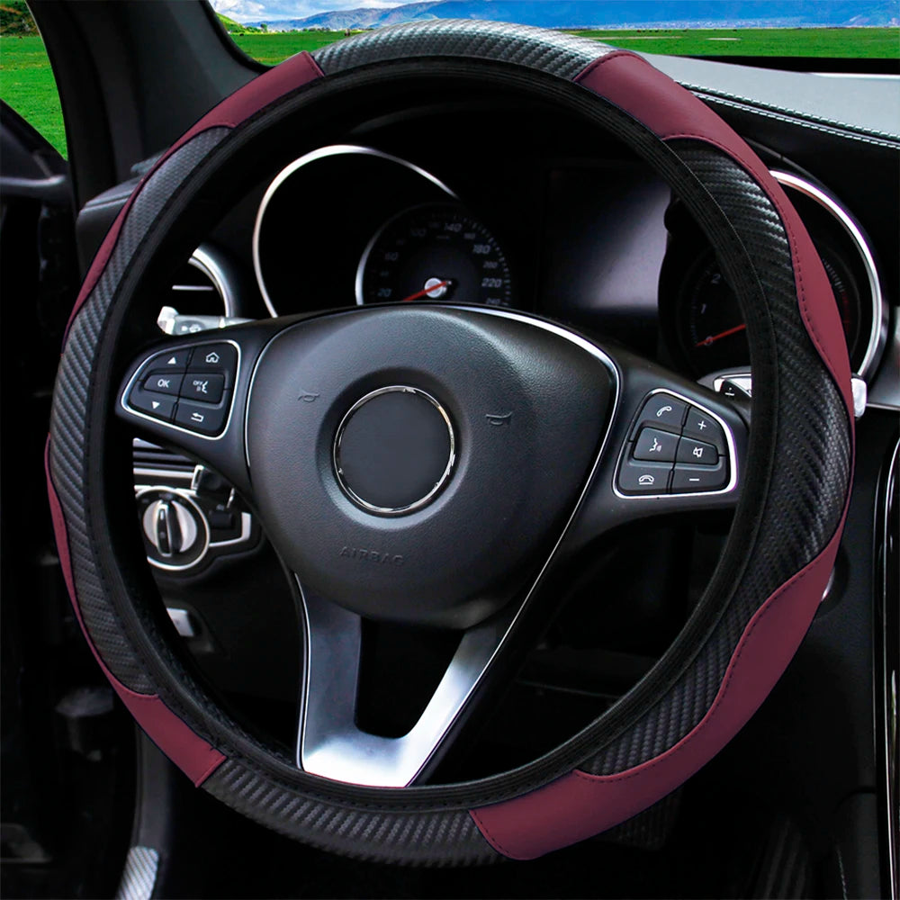 Capa de Volante Esportiva em Couro PU com Fibra de Carbono