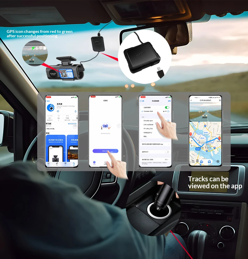 Dash Cam 4K Ultra HD com Câmera Traseira, WiFi, GPS e Visão Noturna