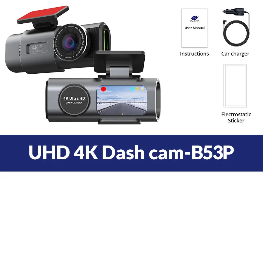 Dash Cam 4K Ultra HD com Câmera Traseira, WiFi, GPS e Visão Noturna