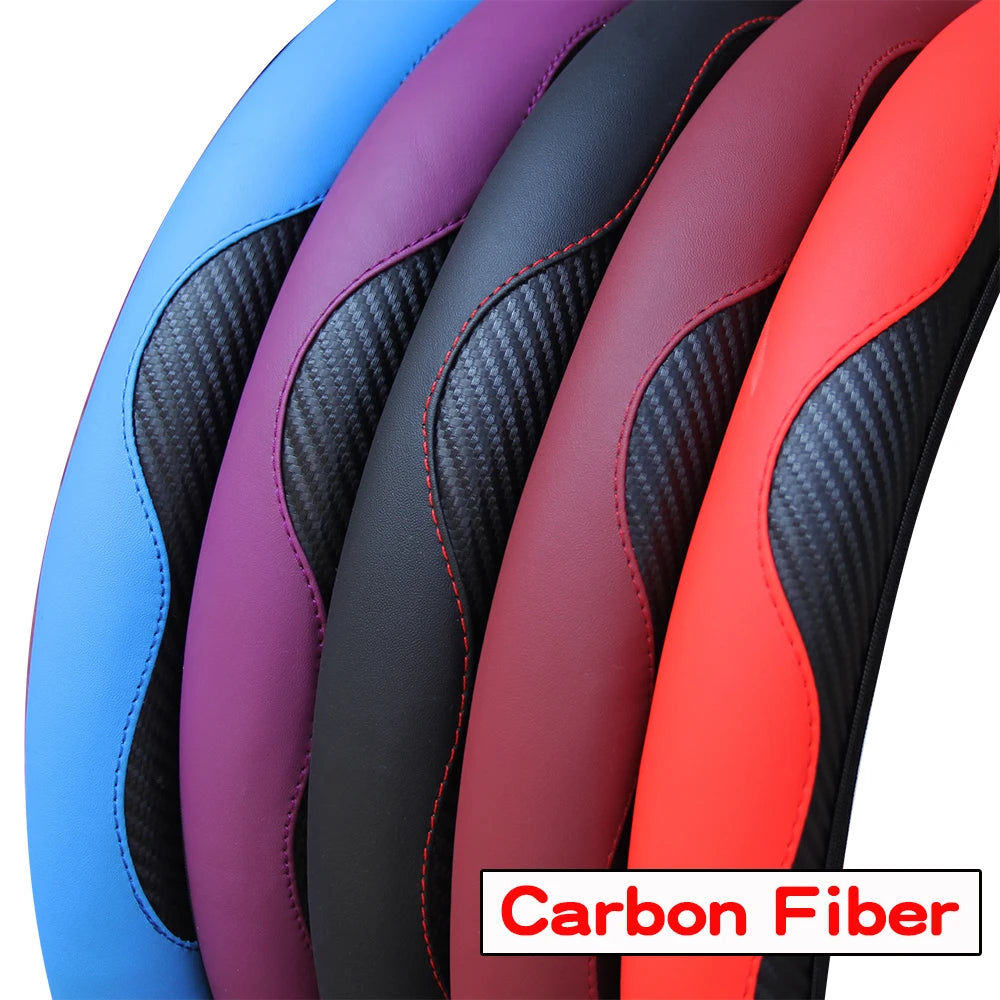 Capa de Volante Esportiva em Couro PU com Fibra de Carbono