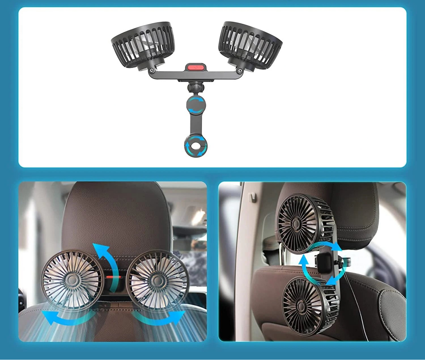 Ventilador para Banco de Carro com Encosto e Dupla Hélice 360°