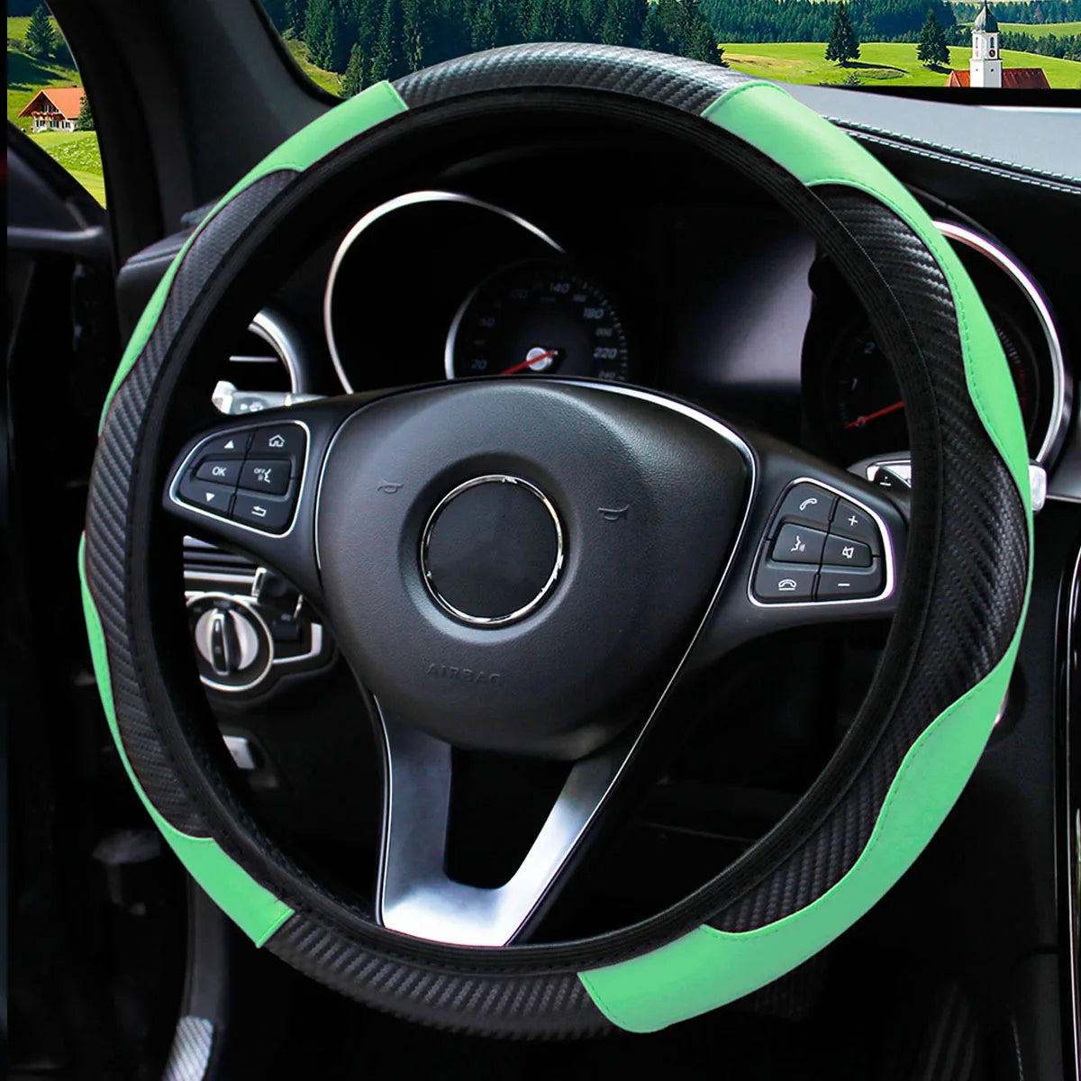 Capa de Volante Esportiva em Couro PU com Fibra de Carbono