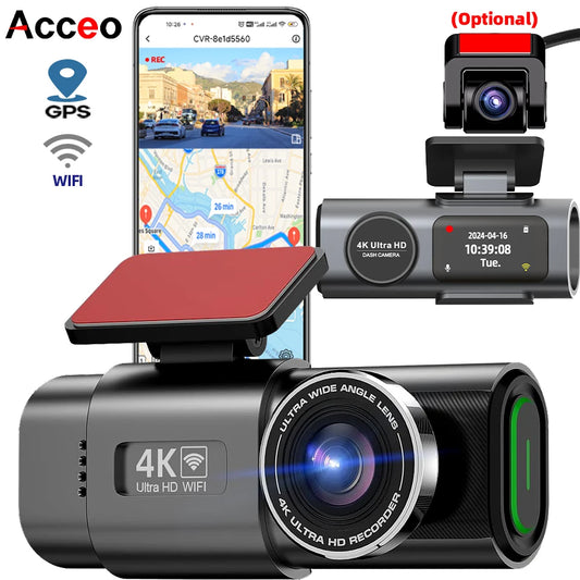 Dash Cam 4K Ultra HD com Câmera Traseira, WiFi, GPS e Visão Noturna